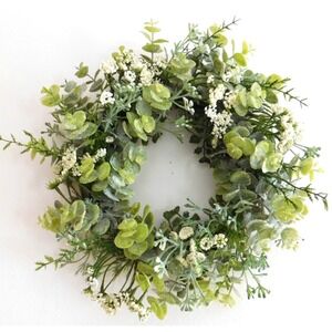 Dusty Miller Mini Wreath, Eucalyptus, White Berries, Candle Ring